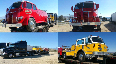 Antique Fire Truck Hauling and Shipping truck transport photo