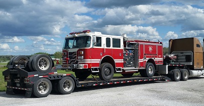 fire truck on trailer 4 21 16 truck transport photo
